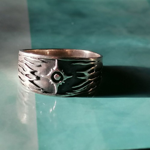 Men's 925 silver ring with embossed compass and waves new