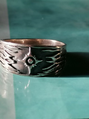 Men's 925 silver ring with embossed compass and waves new