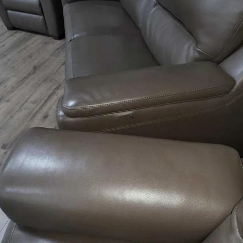 Italian brown leather sofa set Avola with three seats and two armchairs new