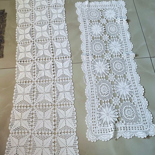 Handmade crocheted table runners used, cotton thread, set of 2