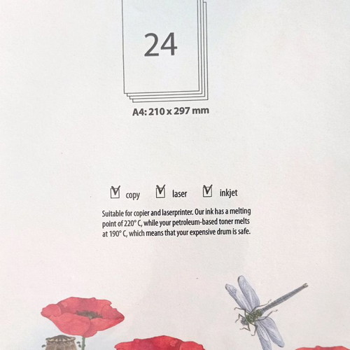A4 stationery paper with poppy design new, 24 sheets