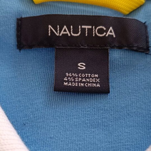 Nautica women's cotton short-sleeve shirt with collar and zipper new, white and blue