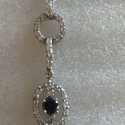 Silver chain bracelet with diamonds and black stone handmade from Ioannina