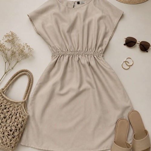 H&M short beige dress with elastic waist