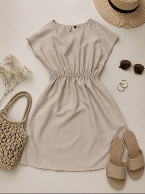 H&M short beige dress with elastic waist