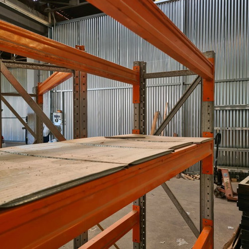 Heavy-duty metal warehouse shelves like new, pack