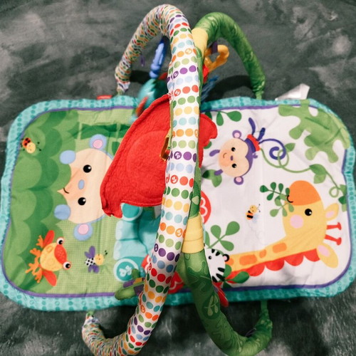 Fisher Price colorful activity gym for newborns used with extra toys