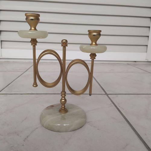 Vintage candlestick made of onyx and brass, like new