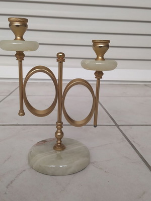 Vintage candlestick made of onyx and brass, like new