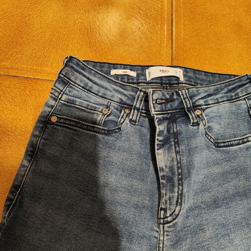 Mango slim fit elastic jeans with frayed hems like new, blue, size S