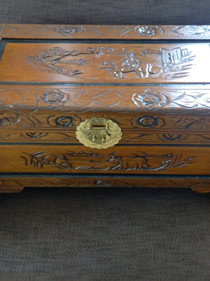 Handmade carved chest used, old piece