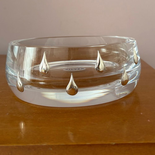 Decorative transparent bowl with silver drops, new, 17.5 cm diameter