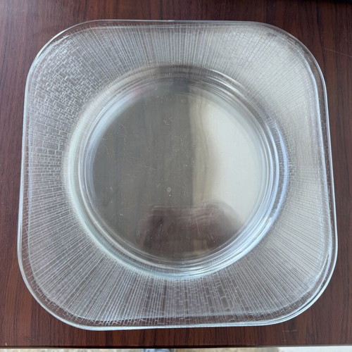 Arcoroc France vintage glass square salad plates set of 6 used with embossed texture