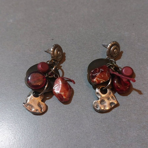 Earrings with hearts made of 925 silver like new, red and silver