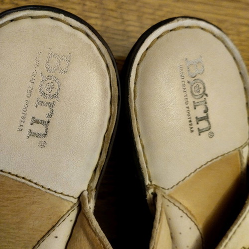 Born thong slippers used, genuine leather, handmade, beige, size 38