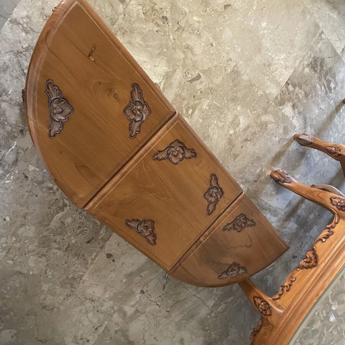 Handcrafted carved garden coffee table, solid wood