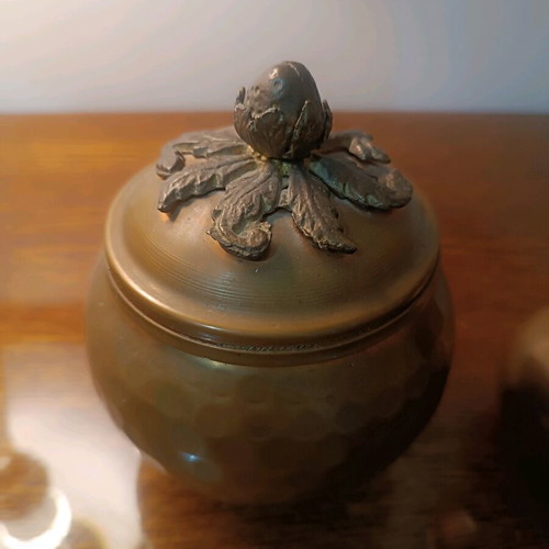 Set of two hammered brass items like new