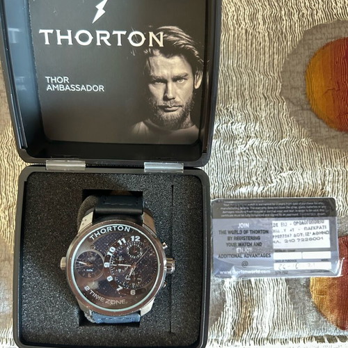 Thorton watch like new with dual time and blue leather strap
