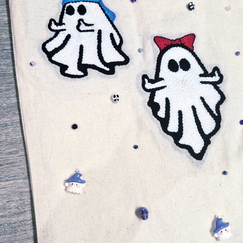 Handmade shoulder tote bag with three ghosts, cotton, new