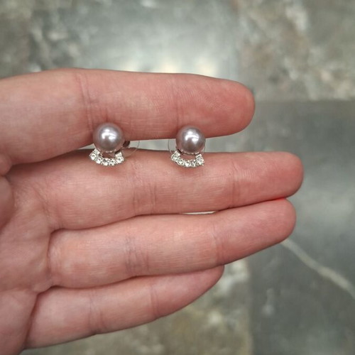 Earrings new French minimal small faux pearl studs gray