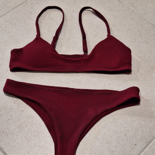 Burgundy Textured Bikini Set Bralette Small Fit, Like New