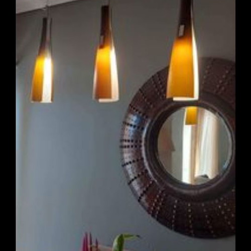 Murano brown glass ceiling triple pendant light used