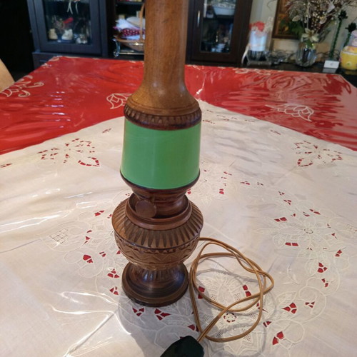 Vintage Handmade Metsovo Wood Carved Table Lamp used