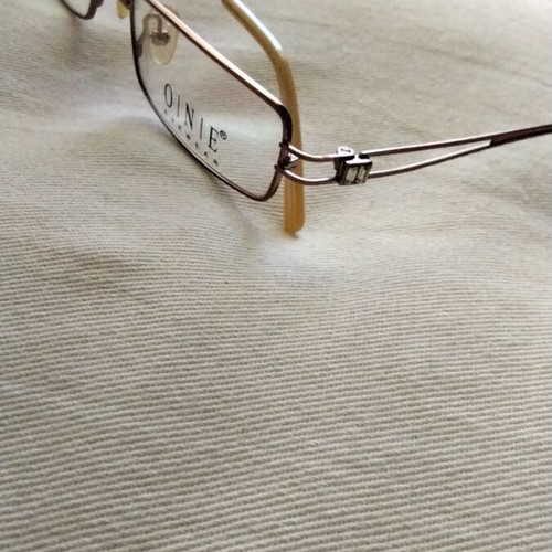 One Italian Metal Eyeglass Frame like new, light brown with rhinestones