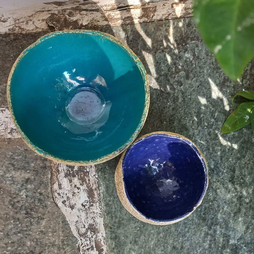 Ceramic decorative bowl set like new, turquoise and dark blue