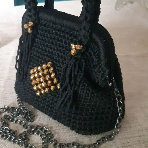 Roma Noir handmade black crossbody bag new with gold details