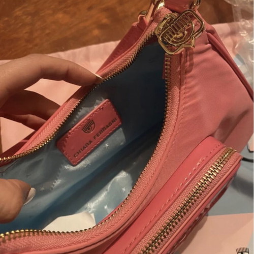 Chiara Ferragni Vicky nylon and PU leather shoulder bag pink new