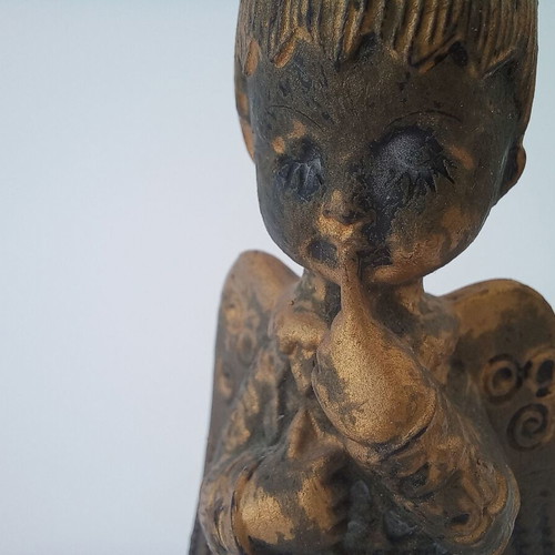 Victorian angel figurine used, vintage bronze Italian made