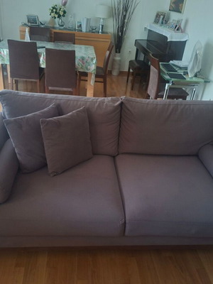 Factory Sofa 3-seater sofa, dark beige fabric, walnut wood finish
