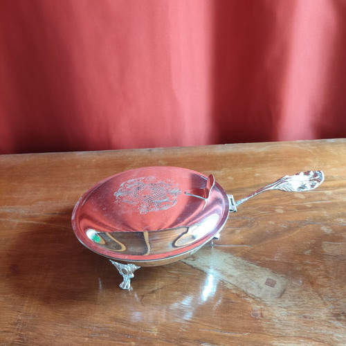 Vintage Silver-Plated Serving Dish with Lid and Decorative Handle
