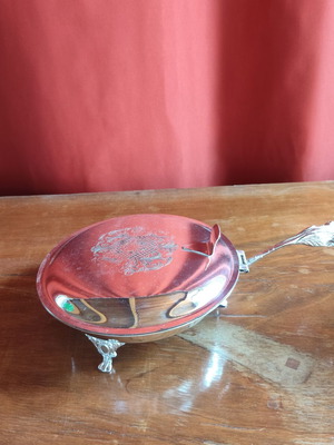 Vintage Silver-Plated Serving Dish with Lid and Decorative Handle