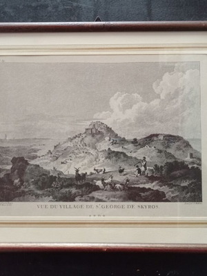 Engraving "Vue du village de St. George de Skyros" used, framed