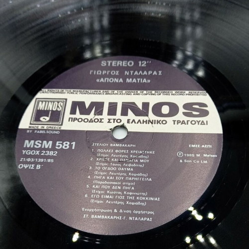 Giorgos Ntalaras 'Apona Matia' Vinyl Record