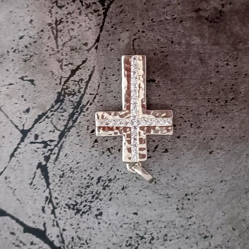 Silver cross gold plated with zircon, 3.5 cm