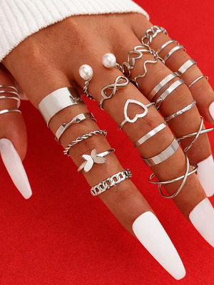 Set of 23 silver women's rings new for daily wear and Valentine's gift