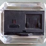 Digital tabletop clock used, plastic