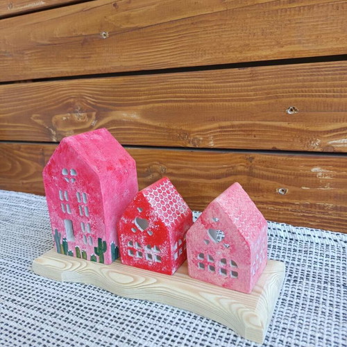 Handmade Cement Houses on Wood New