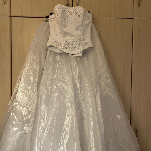 Italian wedding dress princely white satin with embroidered Swarovski like new