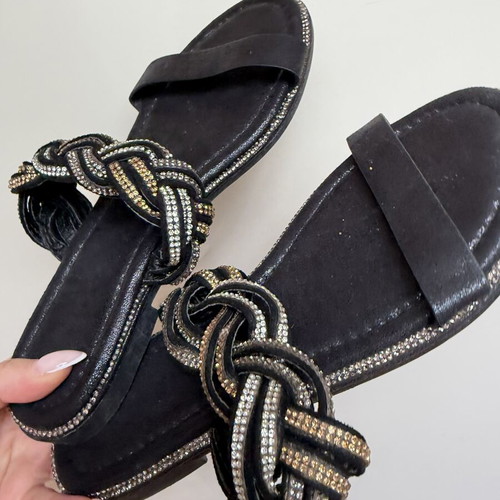 Flat sandals with rhinestones size 38 like new, black