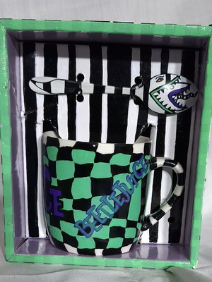 Hand-painted BeetleJuice cup with spoon custom made