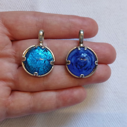 Murano glass pendants set with 925 silver, like new, 2 pieces