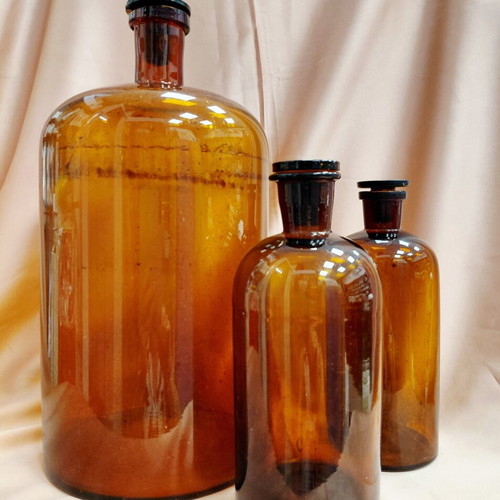 Pharmacy bottles used, set of three amber 1960s