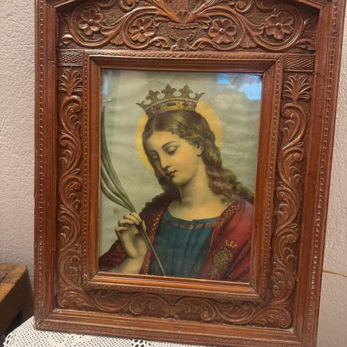 Image like new with carved frame, dimensions 25x19 and 47x35