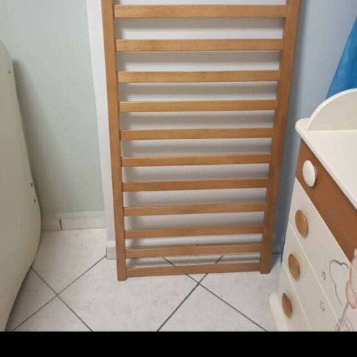 Cot bed with mattress and cherry wood drawers like new