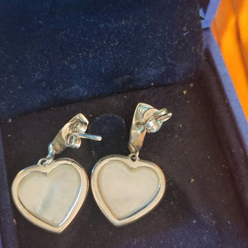 Silver 925 dangling earrings 2.5 cm with enamel hearts like new