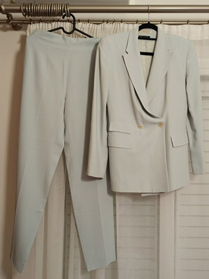 Rococo summer suit used, grey viscose fabric